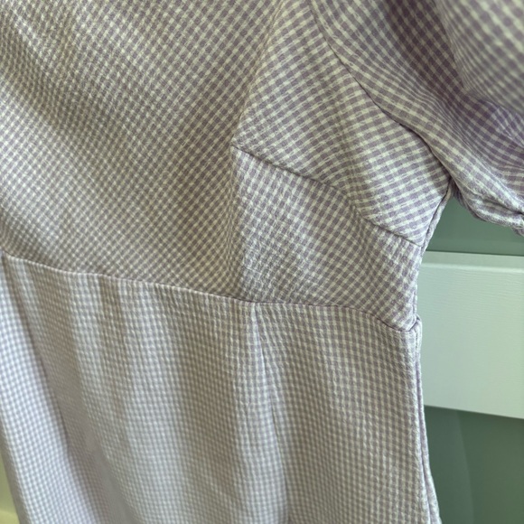 Altar'd State Women's Puff Sleeve Purple Gingham Mini Dress X-Small - Picture 4 of 4